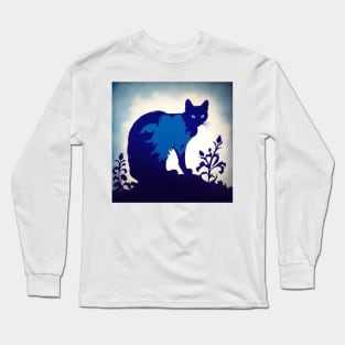 Royal Blue Cat silhouette Long Sleeve T-Shirt